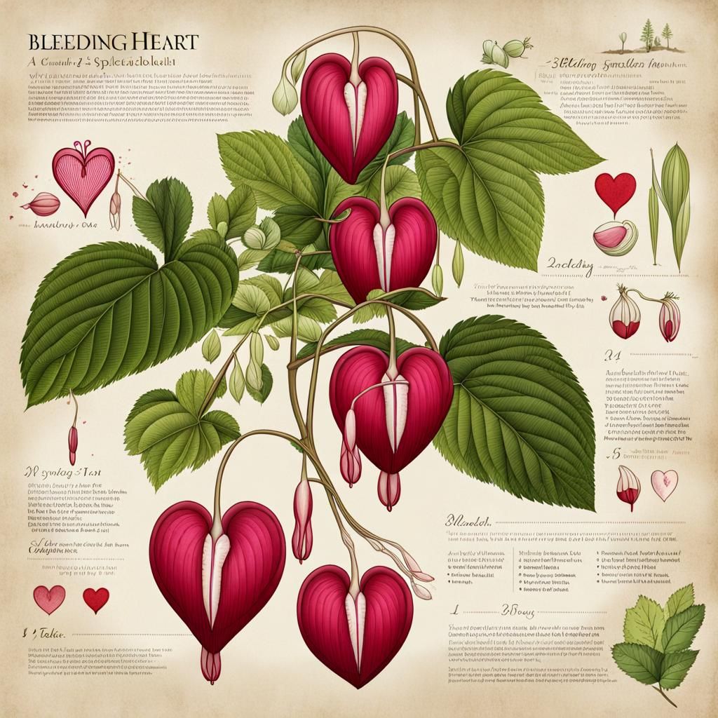Botanical Sketch of a Bleeding Heart Flower