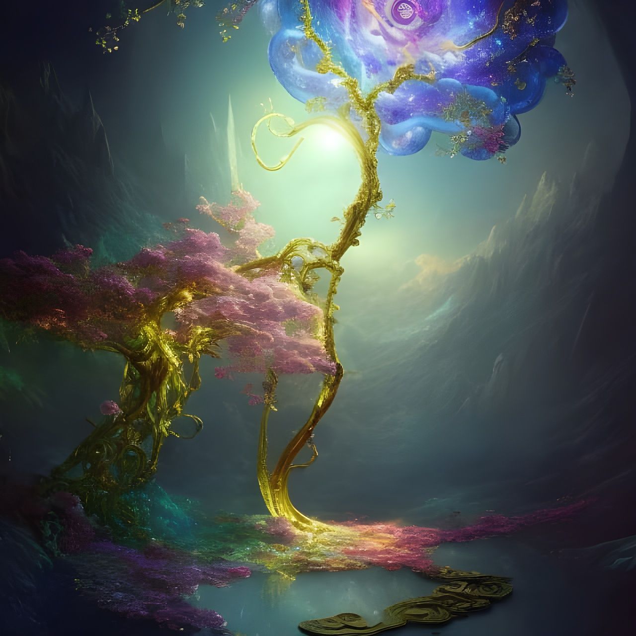 Surreal Intergalactic City with Crystal Rose
