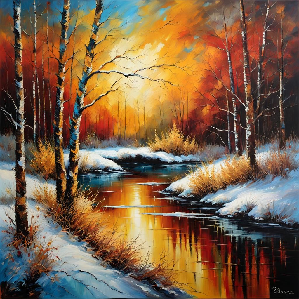 Dramatic Winter Wonderland in Encaustic, Golden Ratio