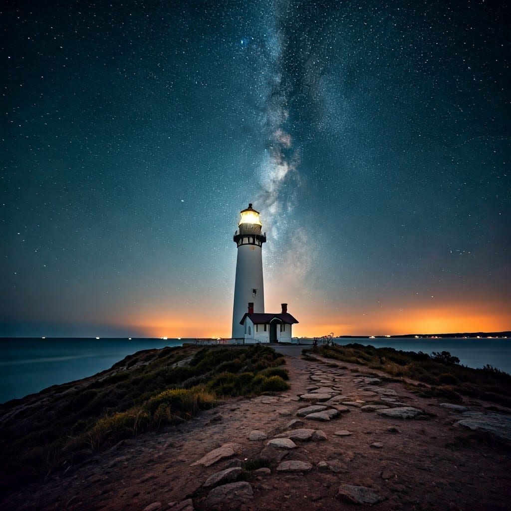 Luminous Lighthouse Under Starry Skies