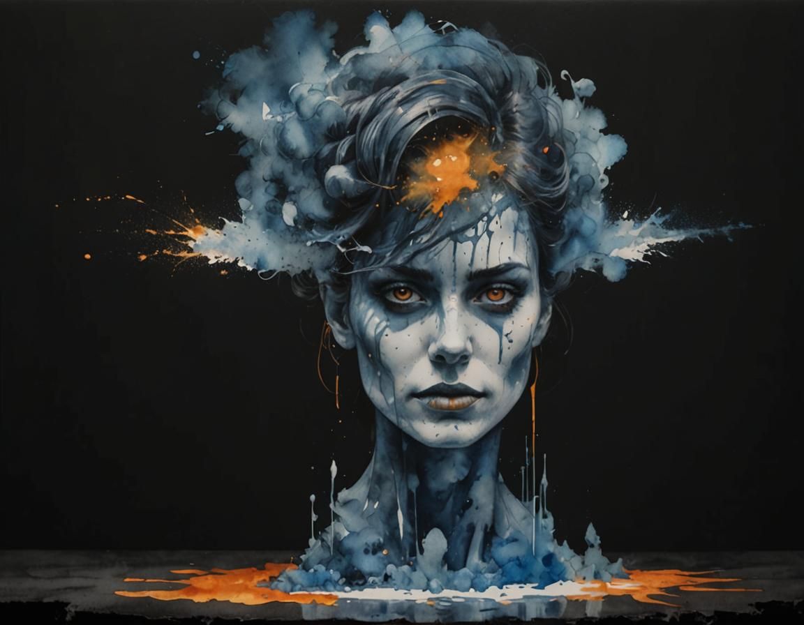 Vibrant Cityscape Blended with Empowered Woman in Watercolor