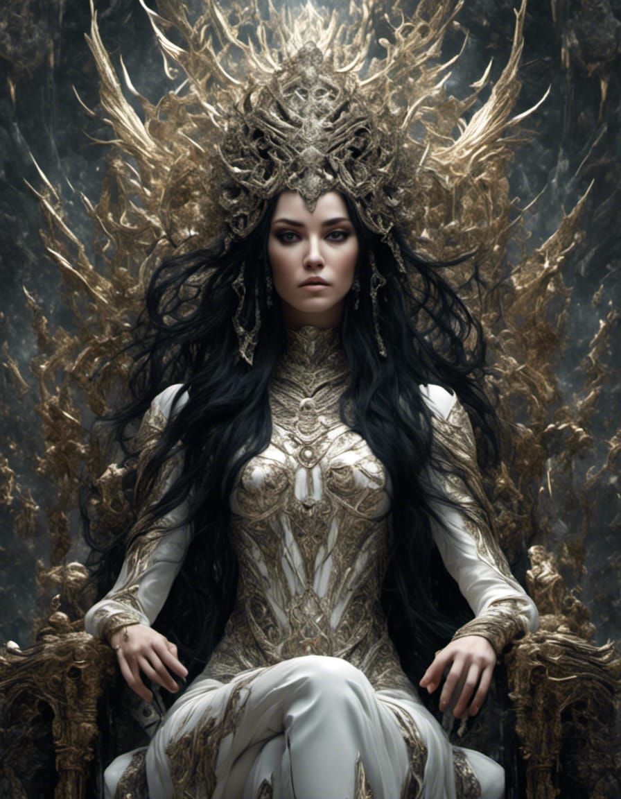 Goddess Hel on Helheim Throne in Surreal Style