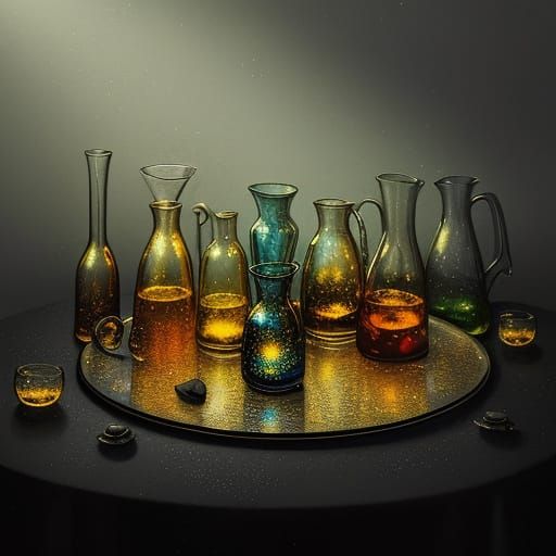 Abstract Expressionism: Glass Beakers with Shimmering Detail...