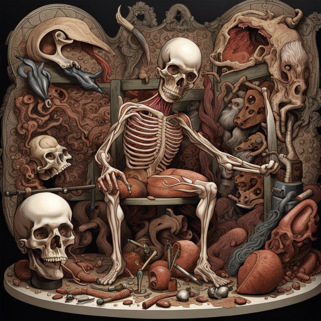 Anatomical Man with Skull in Abattoir