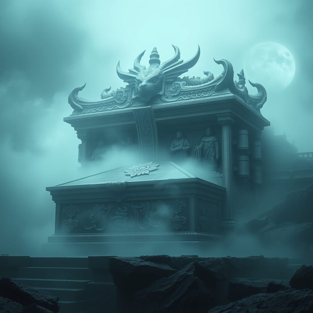 Dragon Emperor's Sarcophagus in Beksiński Style