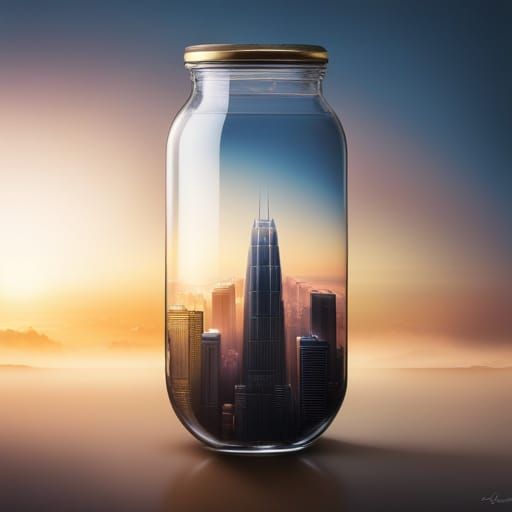 Foggy City in a Bottle: Hyperreal Fantasy Art