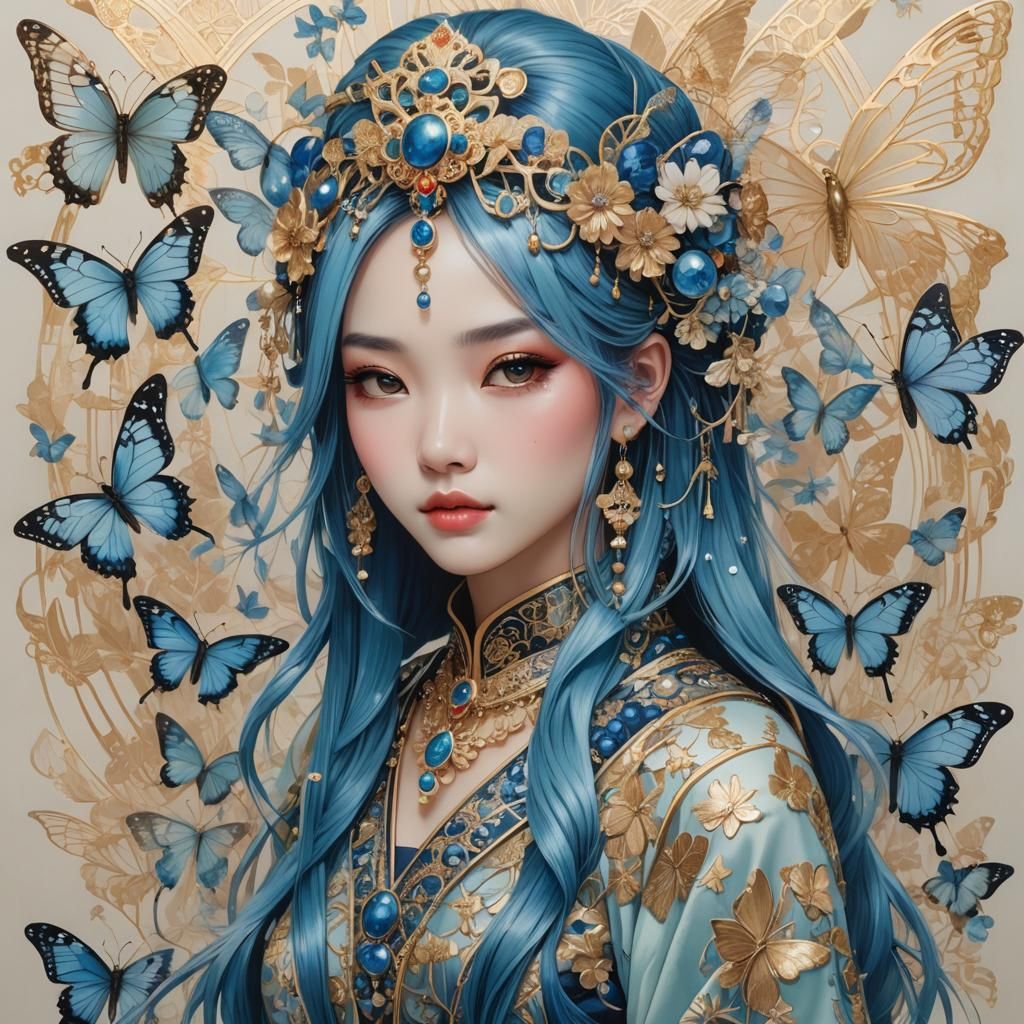 Chinese Girl with Gemstones and Butterflies
