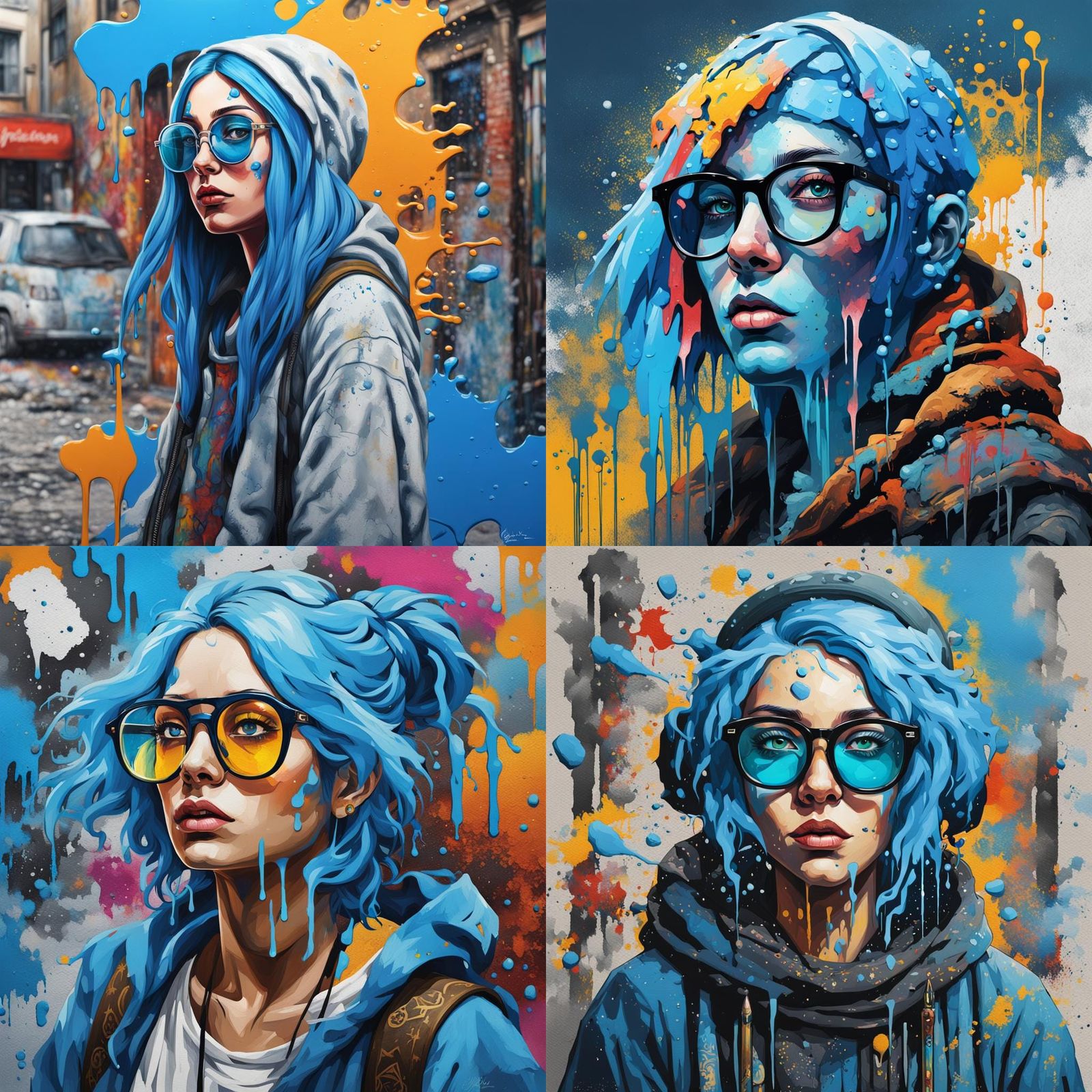 Medieval Woman with Blue Hair in Graffiti Art