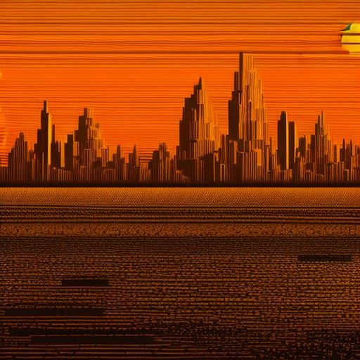 Golden City: A Sunny Woodcut Landscape