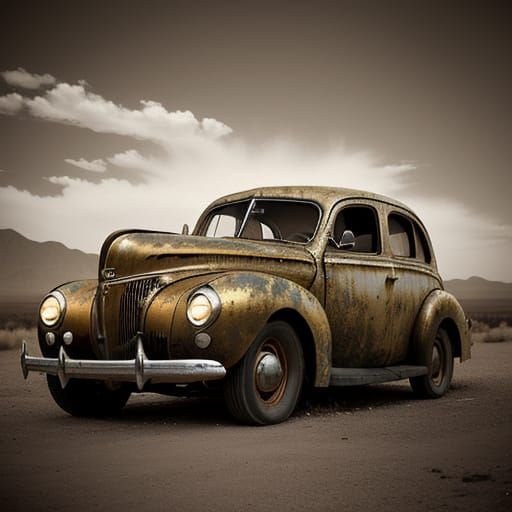 Abandoned 1940s Ford Deluxe in Sepia Tone