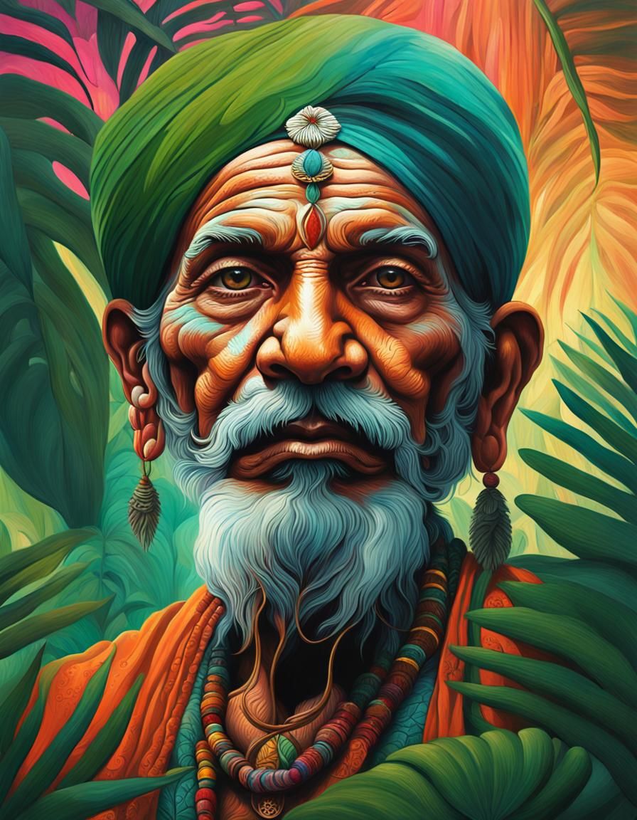 Portrait of an Indian Swami in Tretchikoff Style