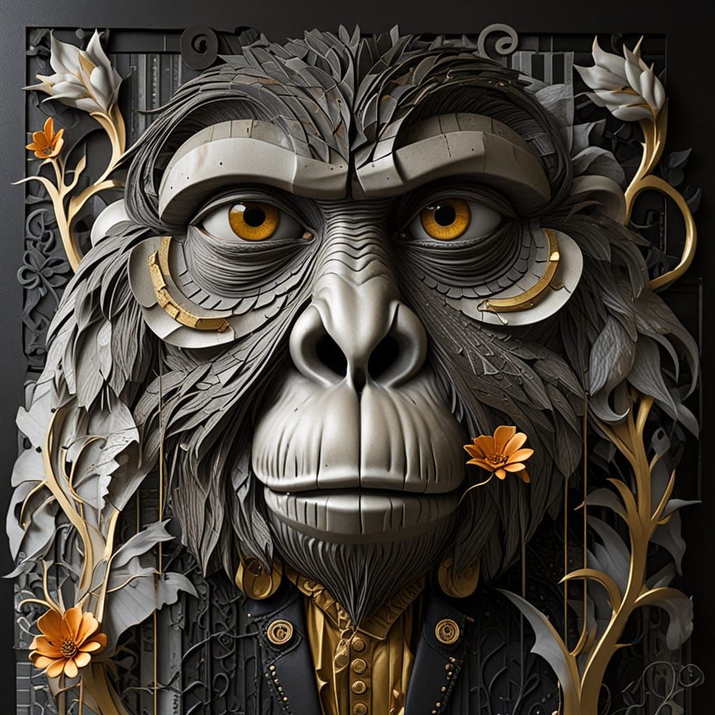 Wacky Anthropomorphic Monkey King on Floral Throne