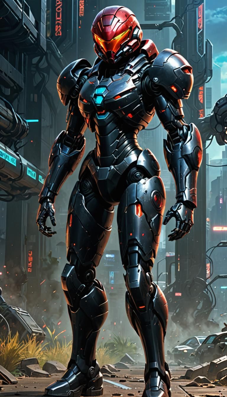 Samus Aran: Cybernetic Concept Art in Power Armor
