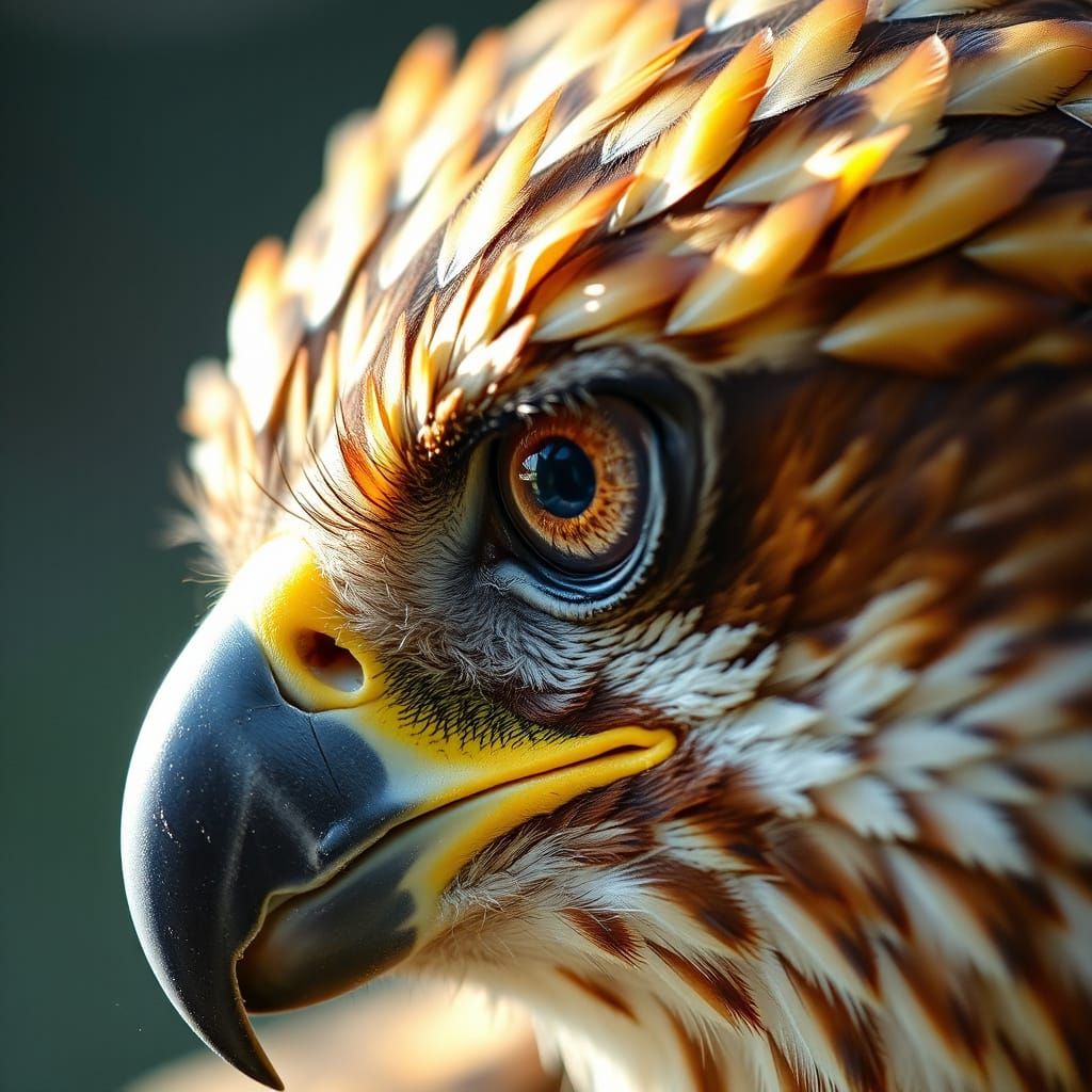 Macro Image of a Hawk's Eye with Vibrant Feathers
