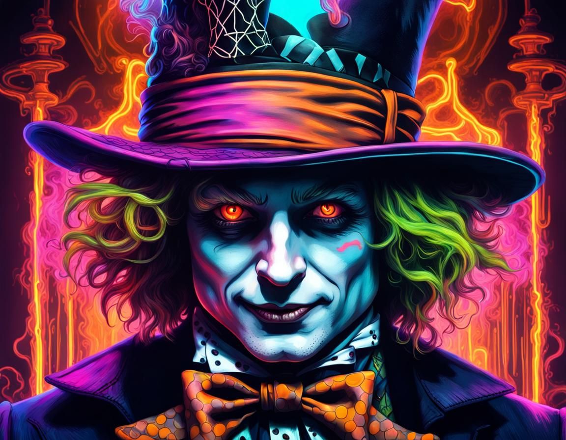 Dystopian Horror: The Mad Hatter in Neon