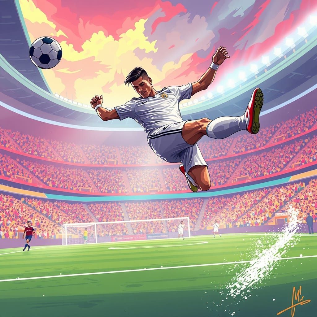Ronaldo Scores Bicycle Kick in Digital Art Style