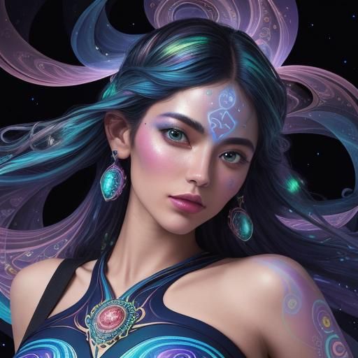 Cosmic Pinup Model in Surrealist Astral Projection