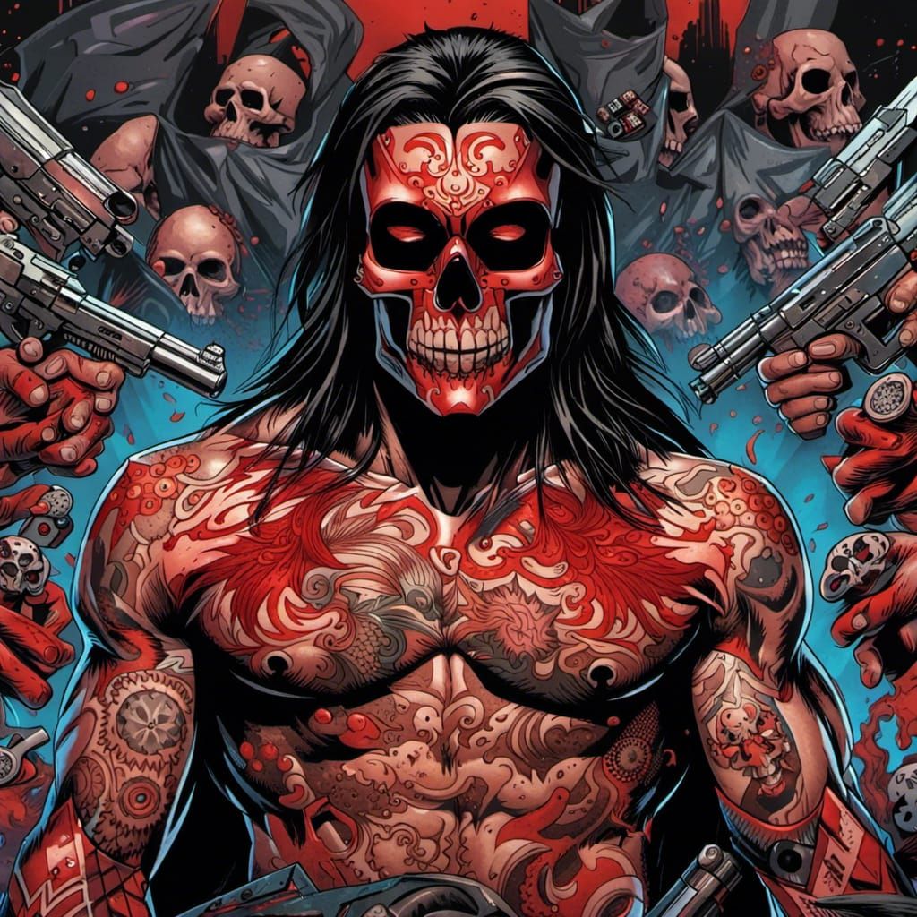 Skull Tattooed Assassin in Comic Book Style