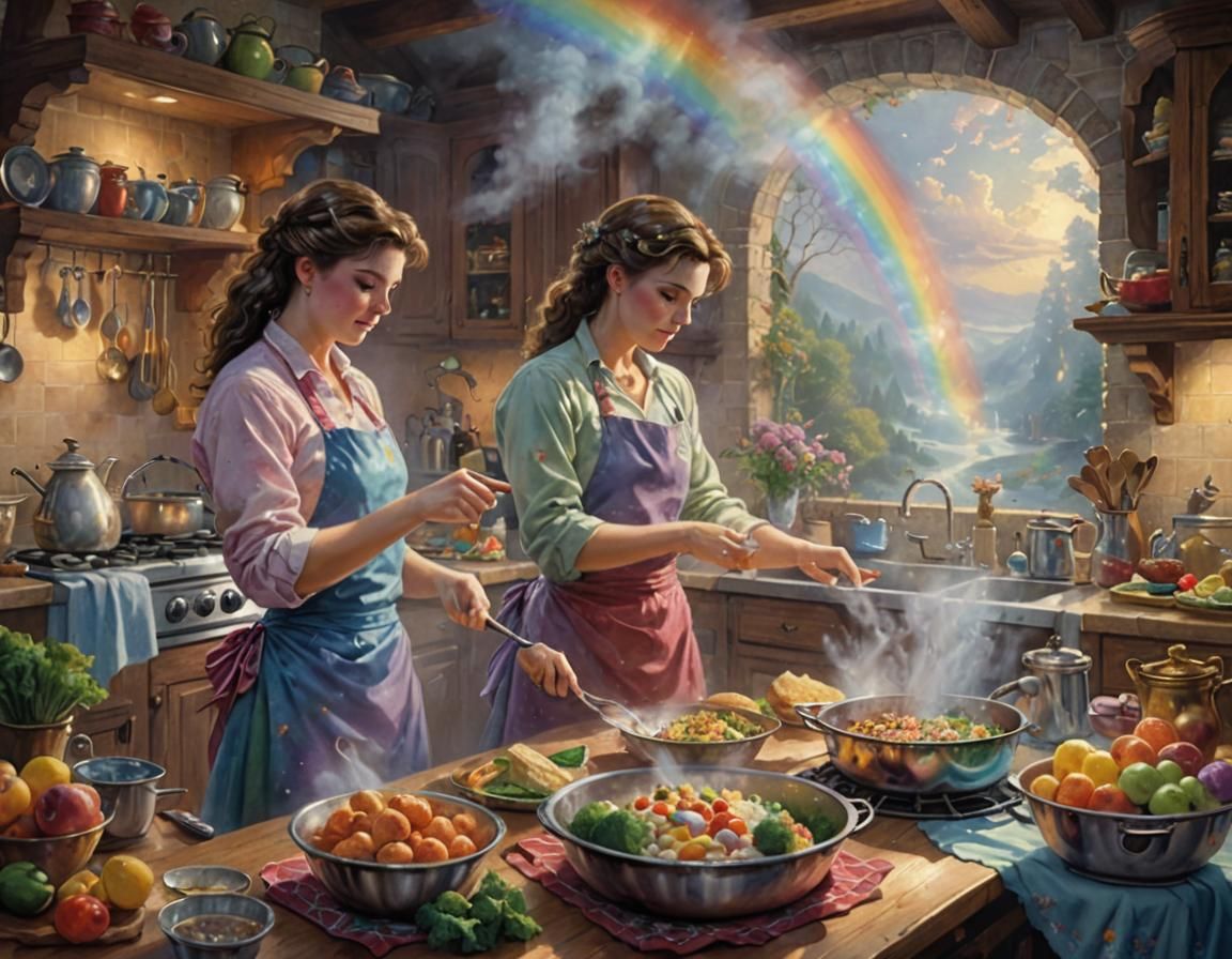 Lesbians cooking dinner