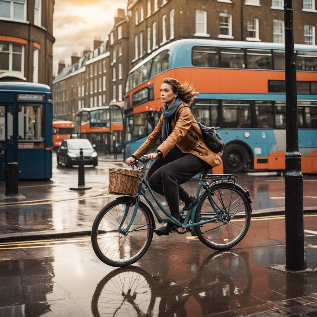 Elegant London Cityscape with Young Rider in Cinematic Style