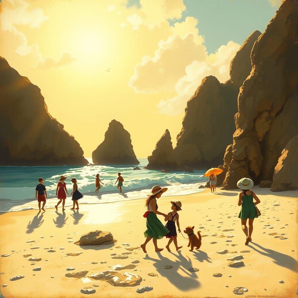 Vintage Beachside Adventure in Warm, Golden Light
