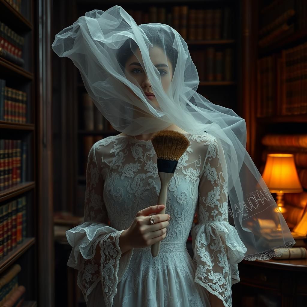 Woman in Lace Gown Erased by Ink, Hyperrealistic Style