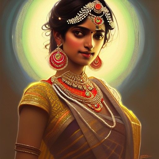 Indian Bride Portrait in Digital Art Style