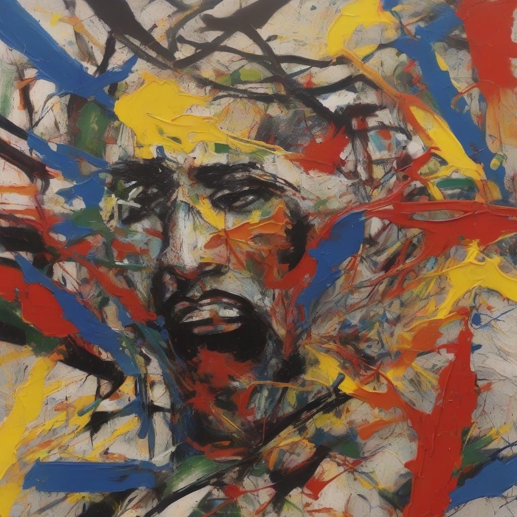 Screaming Face Formed by Chaotic Paint Splashes