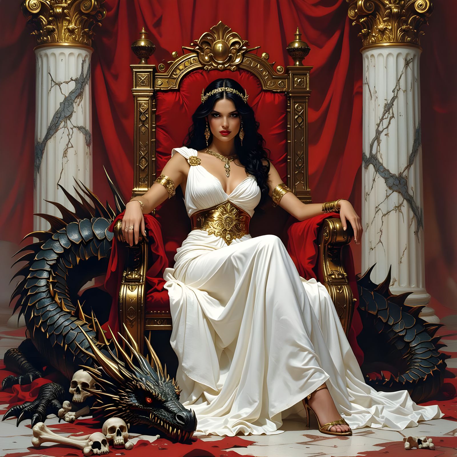 Elegant Woman with Dragon in Fantasy Art Style