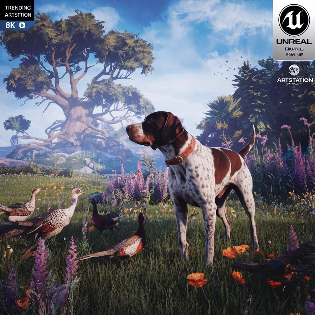 German Shorthair Pointer in Fantasy Landscape, 8K