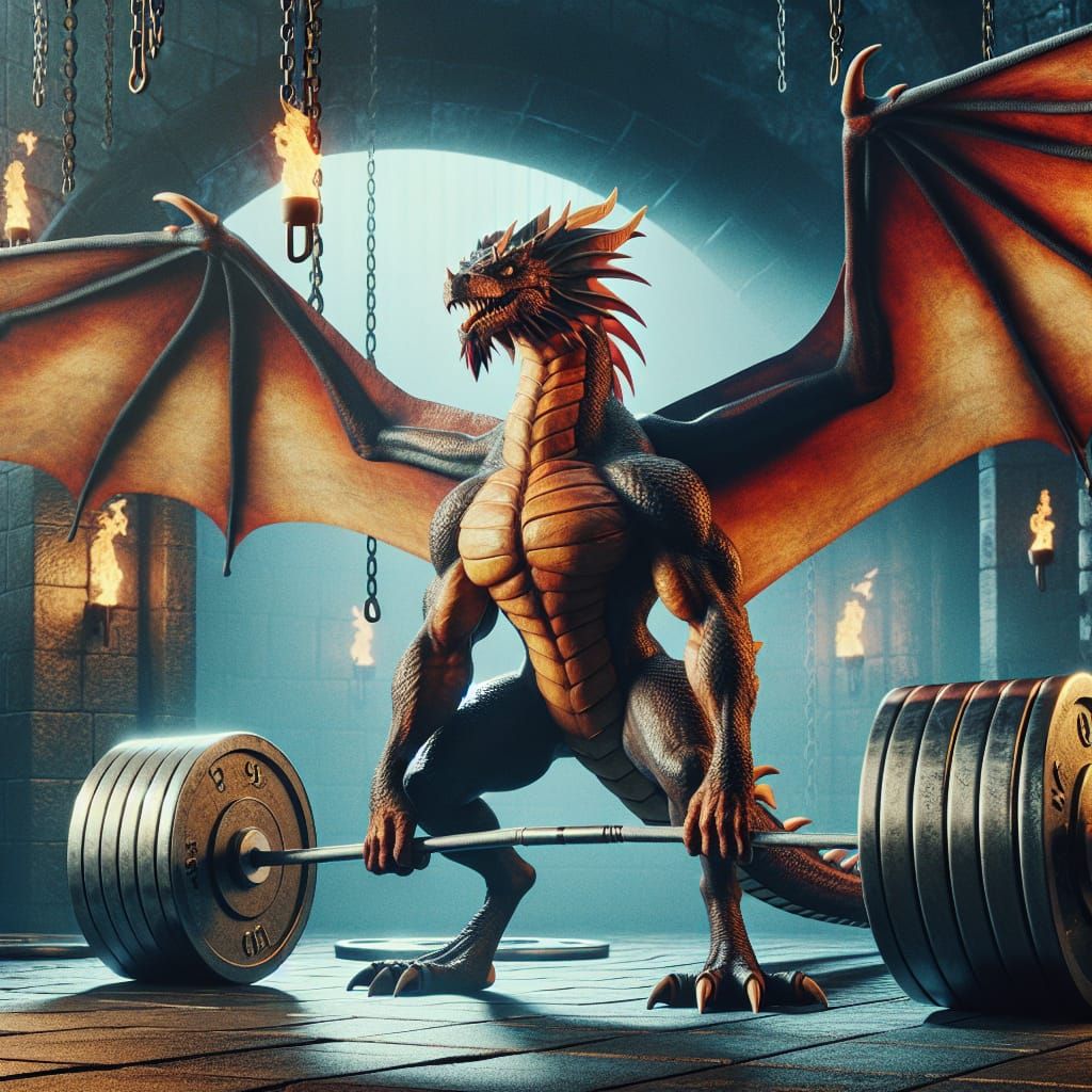 Majestic Dragon in Dungeon Gym Weightlifting
