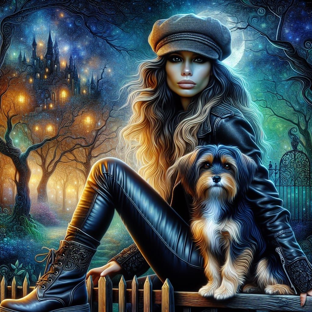 Enchanting Gothic Fantasy Art: Woman and Terrier