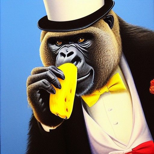 Dapper Gorilla's Banana Feast: Oil Painting