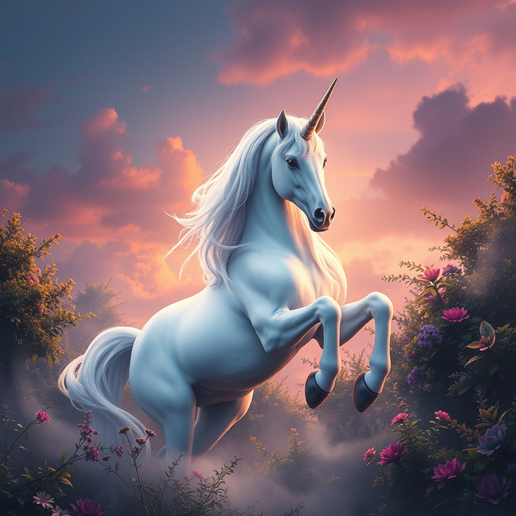 Majestic Unicorn in Ethereal Fantasy Landscape