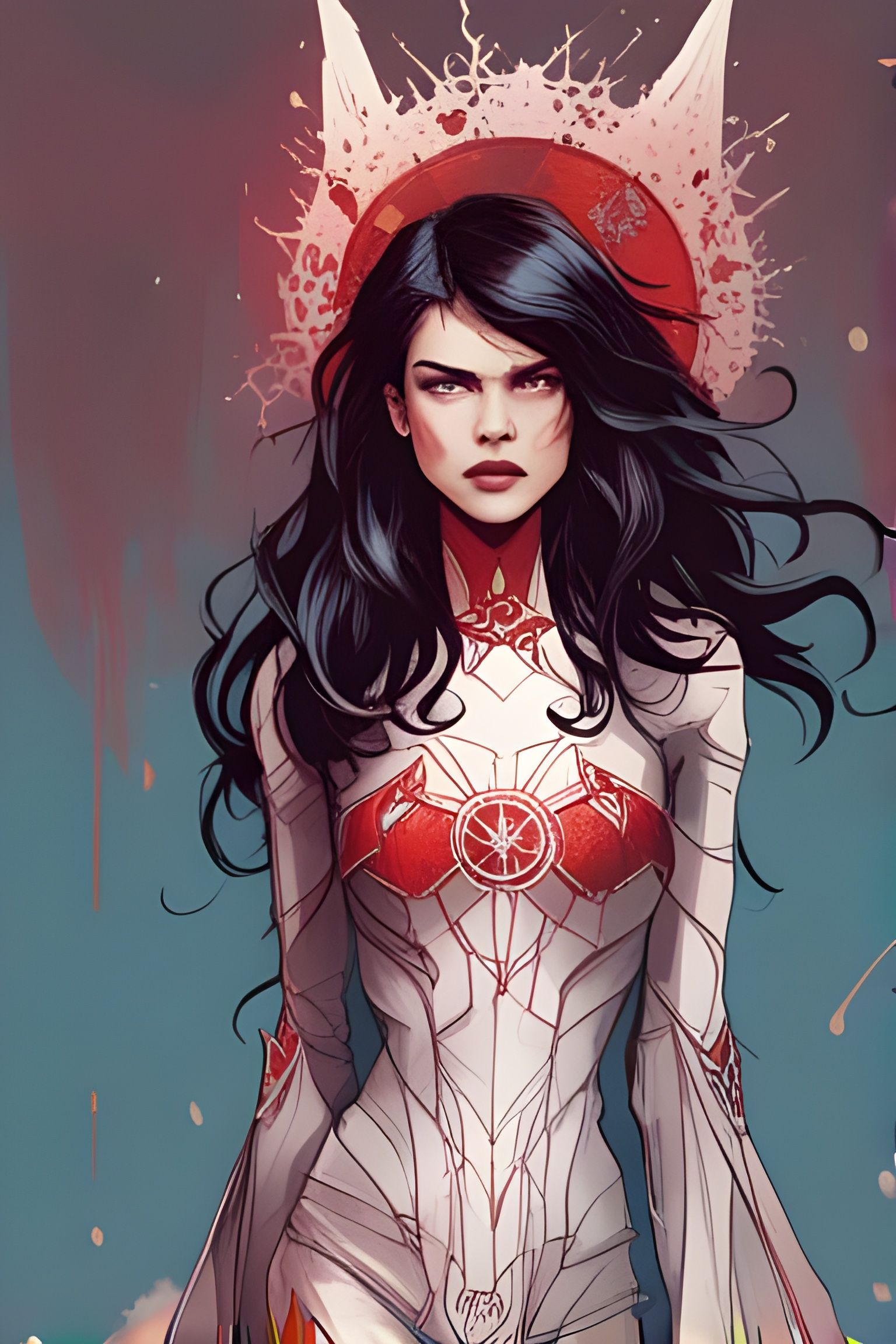 Batwoman Digital Painting with Red Outlines