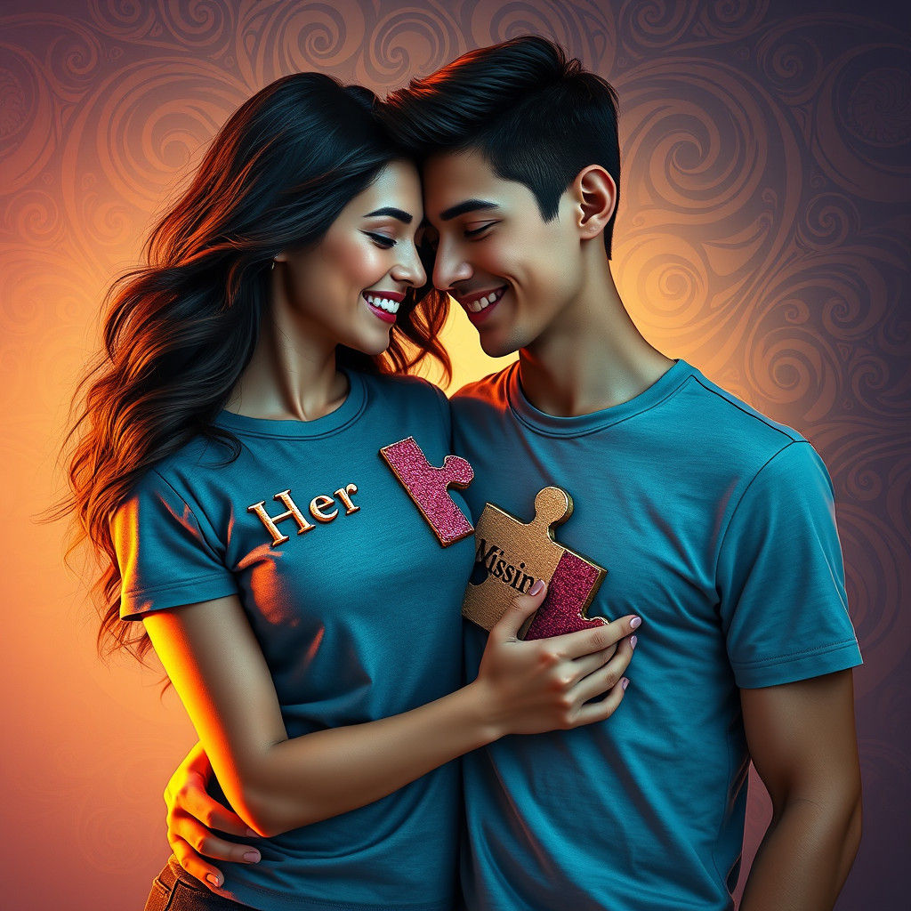 Intertwined Couple with Puzzle Piece T-Shirts