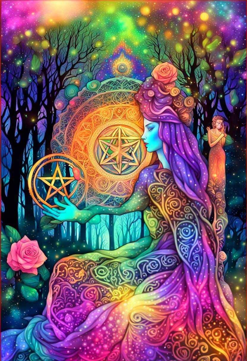 Queen with Pentacle in Forest, Abstract Fractal Art