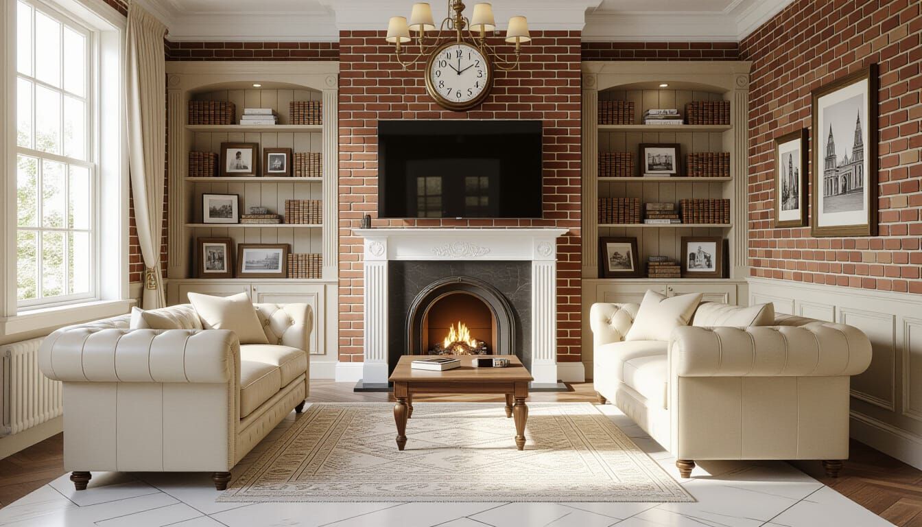 Vibrant Victorian Living Room with Fireplace and Sofa