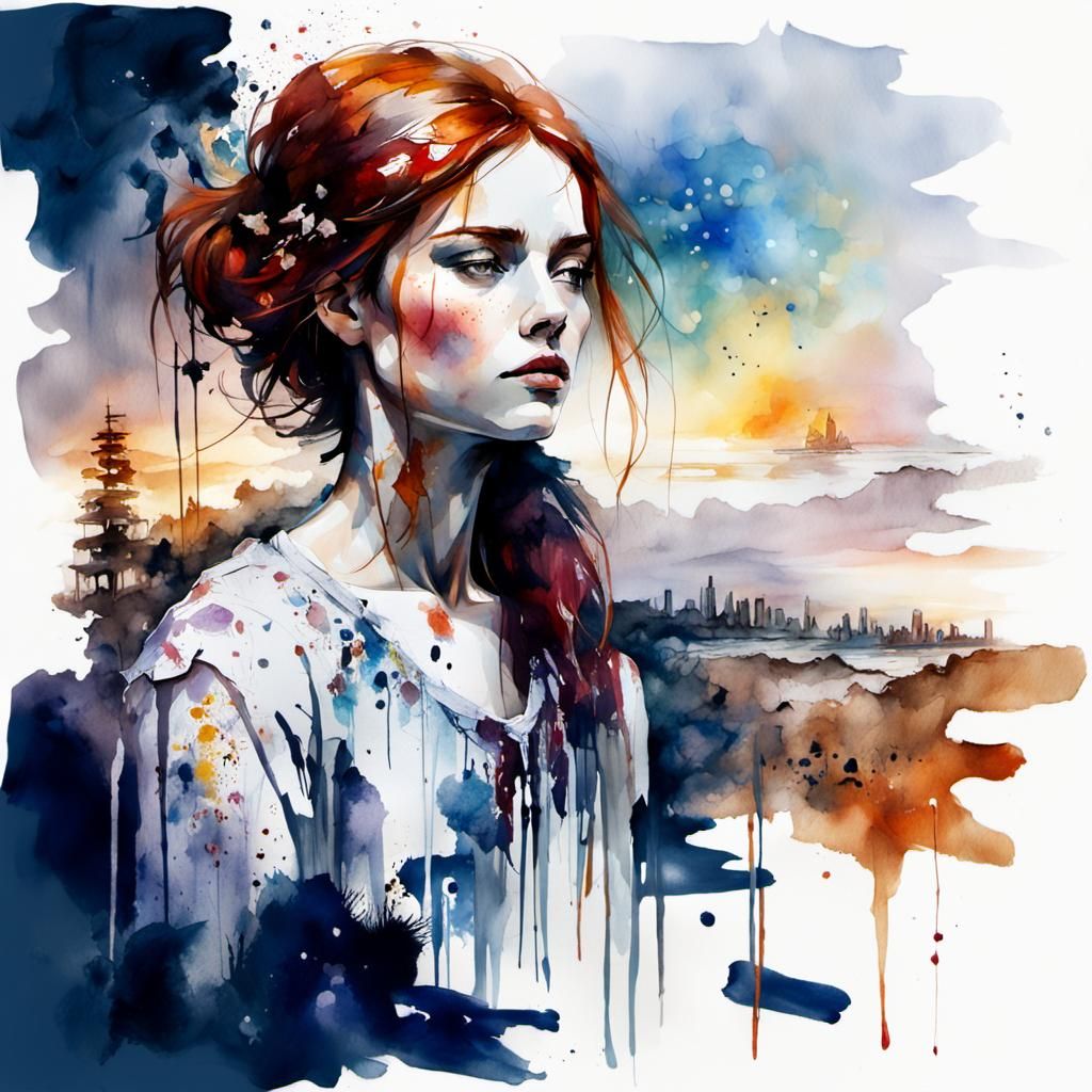 une femme rousse au coucher de soleil...