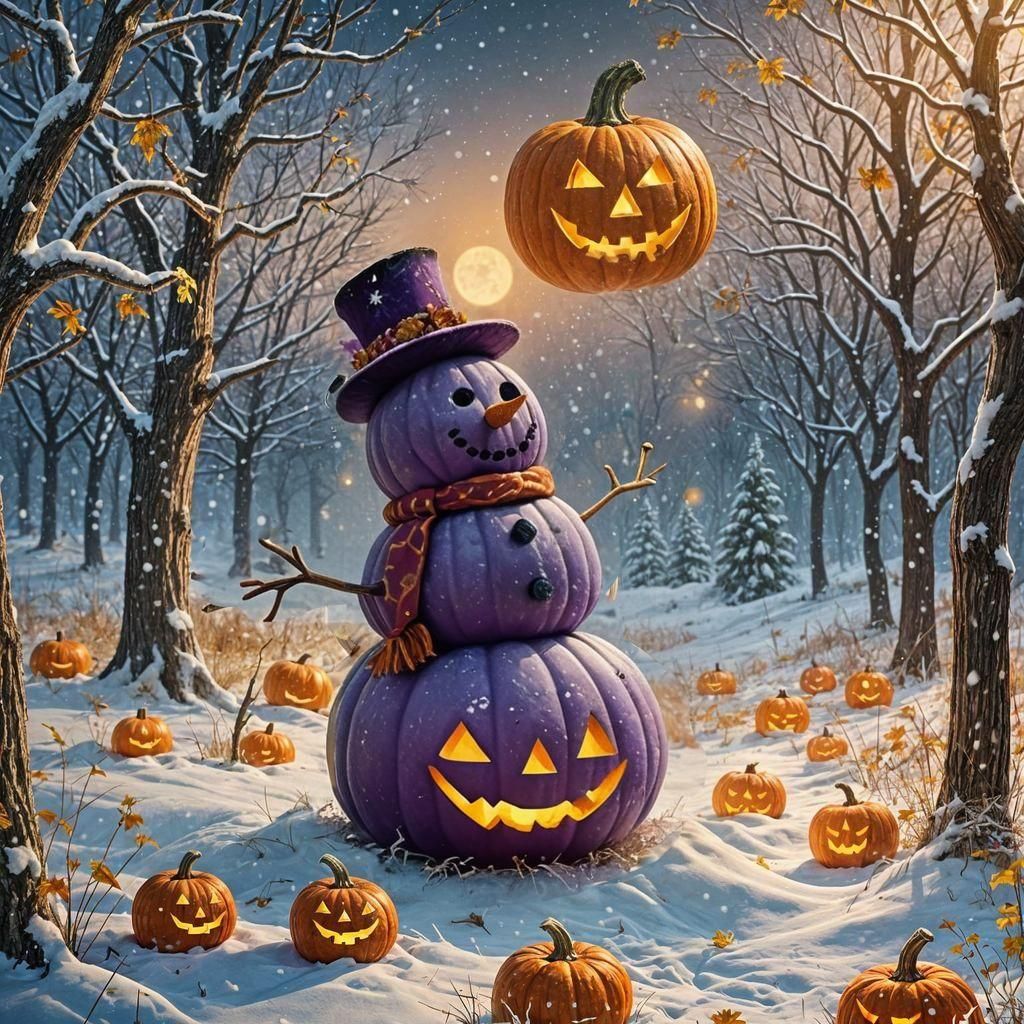 Pumpkin snowman