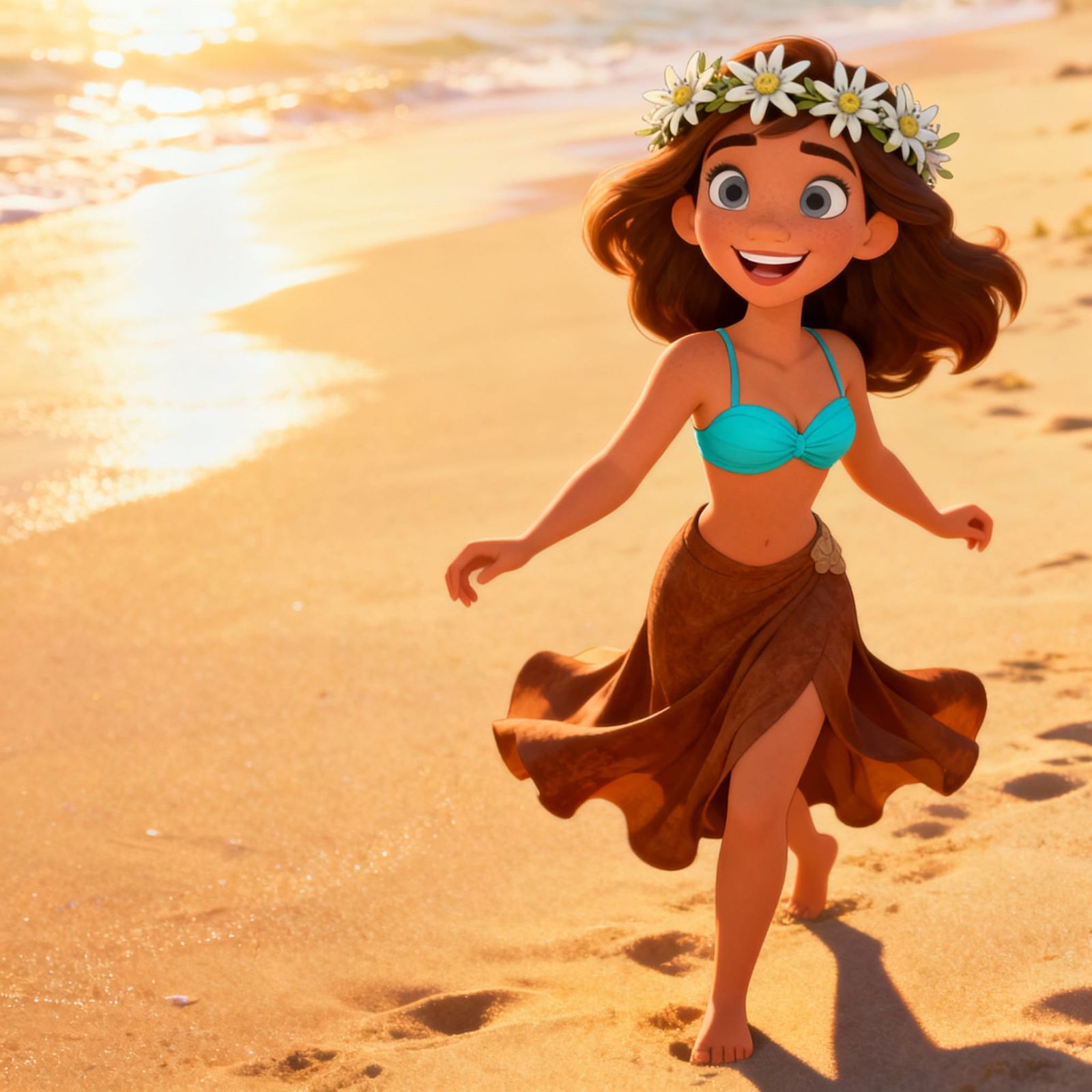 Pixar Style Young Woman on Sunny Beach
