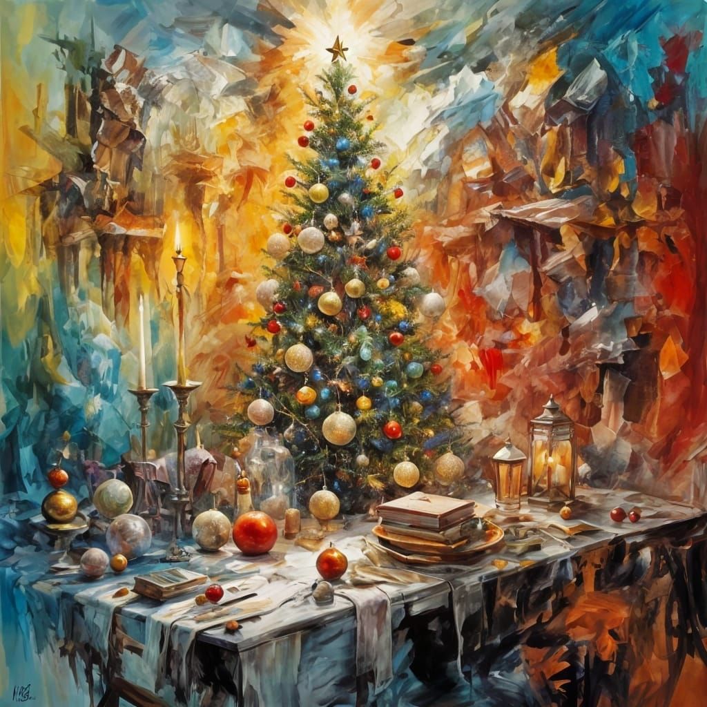 Surrealist Christmas Dreamscape Oil Painting