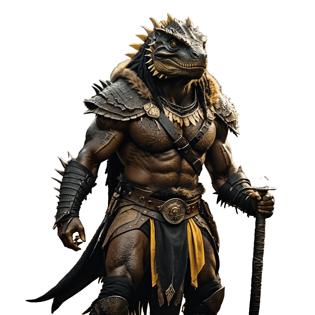 Lizardfolk Barbarian Film Still with Great Sword