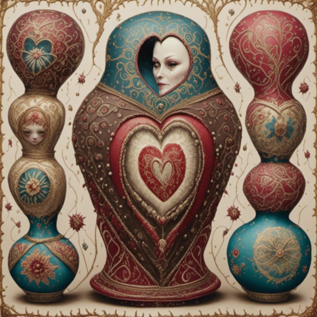 Gothic Russian Dolls with Spider Heart Theme