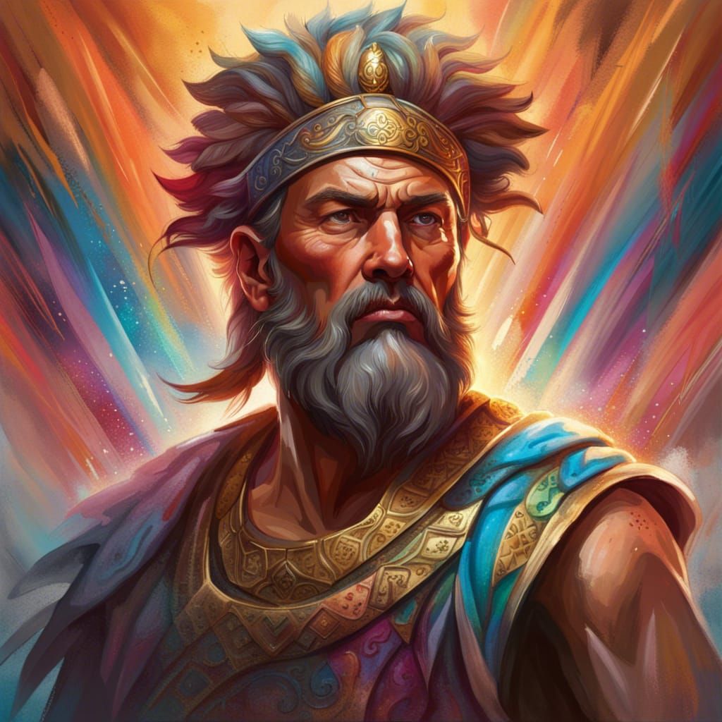 Stoic Warrior Portrait in Hyperrealistic Splash Art