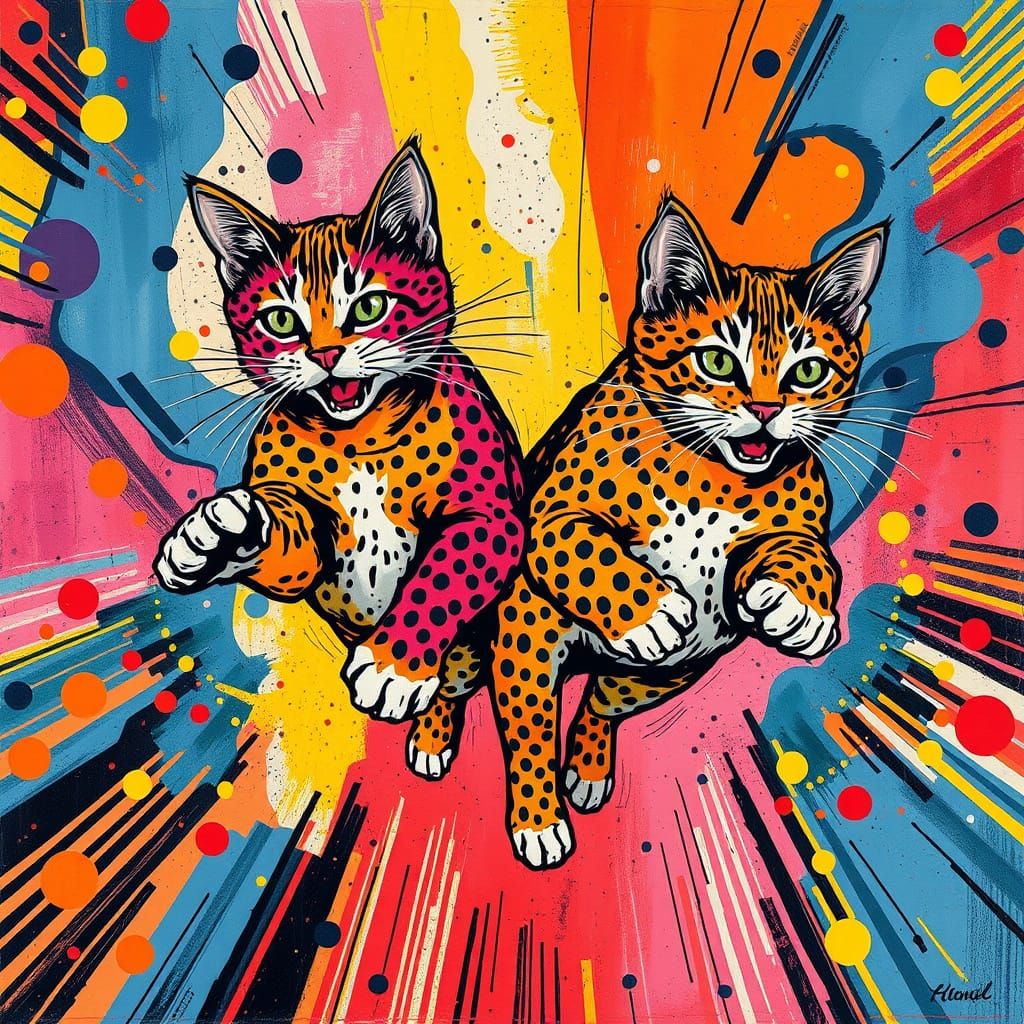 Frenetic Felines in Vibrant Pop Art Explosion