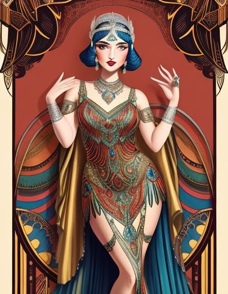 Art Deco Burlesque Woman in Flapper Gown