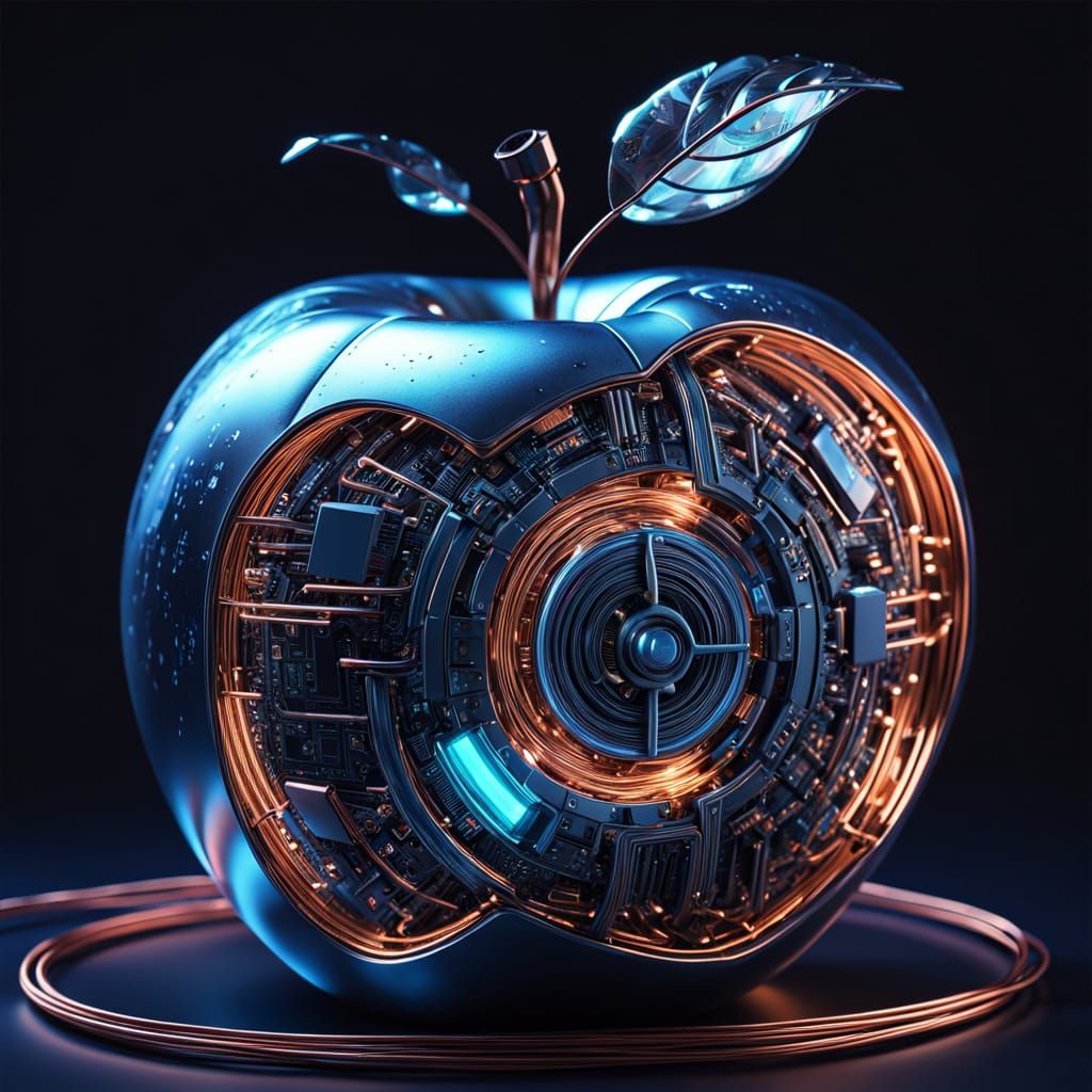 Sleek Metallic Apple Radiates Futuristic Energy