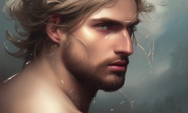 Ethereal Male Model Portrait in Art Nouveau Style