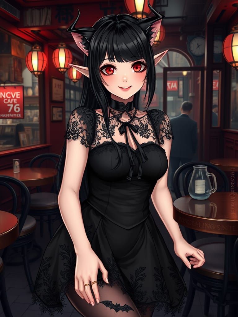 Gothic Cosplay Hostess in Hyperrealistic Style